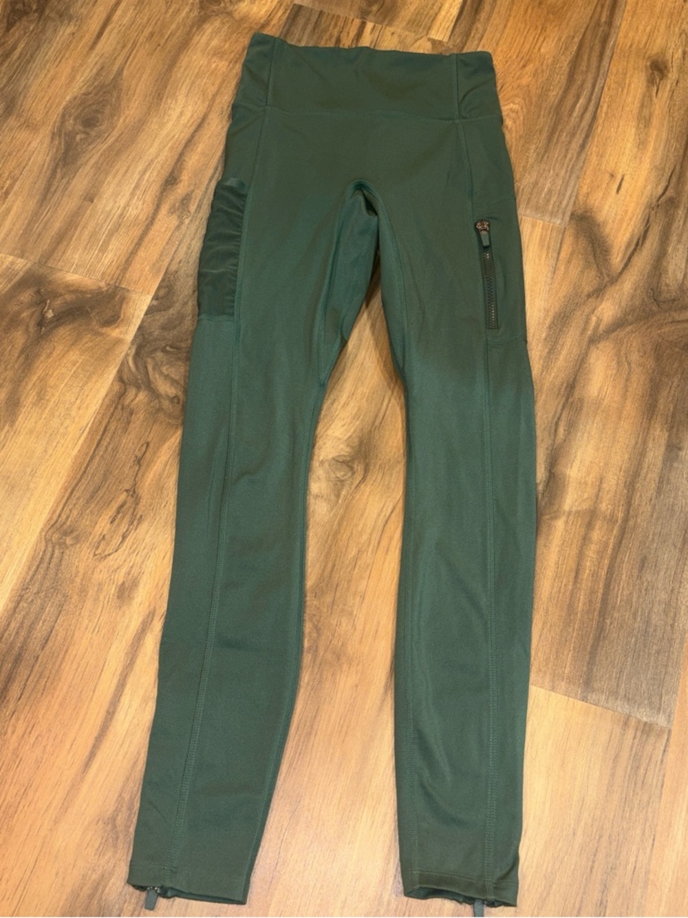 Fabletics Deep Green Performance Leggings with Side Zip Pocket